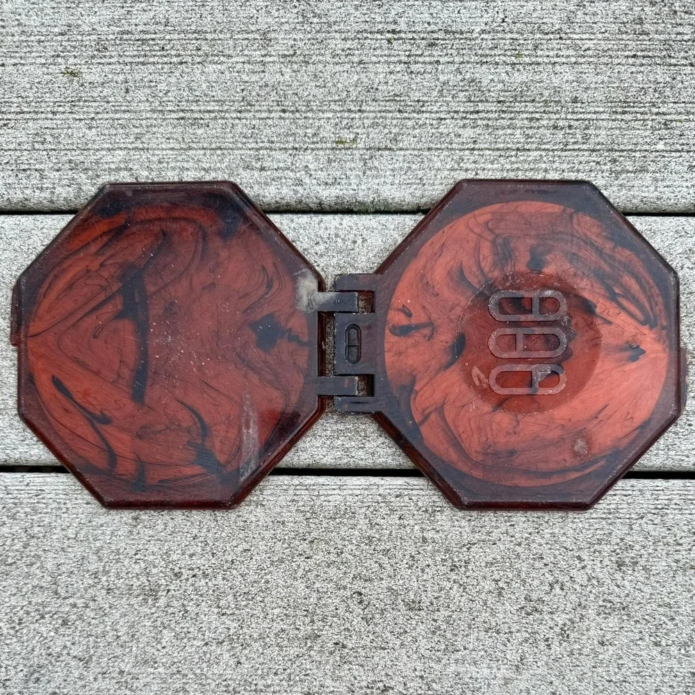 Vintage Lucite Faux Tortoise Shell Double Regular Magnify Mirror Compact Octagon